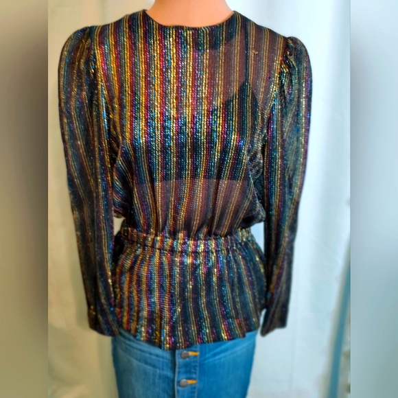 Vintage Tops - 80s peplum Lurex disco Top rainbow Metallic Vintage popover S